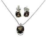 1.58 Oval Cut Smoky Quartz Sterling Silver Pendant With 18" Chain And 1.42CT Oval Cut Smoky Quartz Solitaire Earrings