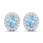 14K White Gold Earrings 1.92 Carat Aquamarine Oval Cut with White Diamond  0.448ct (Vault_Q) 