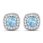 14K White Gold Earrings 1.5 Carat Aquamarine Cushion Cut with White Diamond  0.448ct (Vault_Q) 