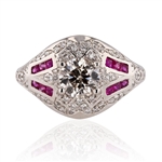  APP: $14,100 0.96ct CENTER Diamond and 0.43ctw Ruby Platinum Ring (1.21ctw Diamonds) (Vault_R45) 