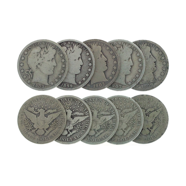 (5) Assorted Dates Barber Head Half Dollar Coins