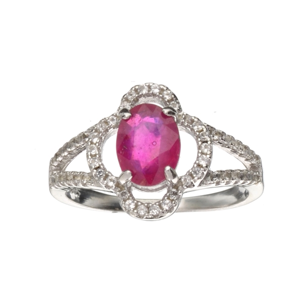 0.88CT Ruby And Colorless Topaz Platinum Over Sterling Silver Ring 