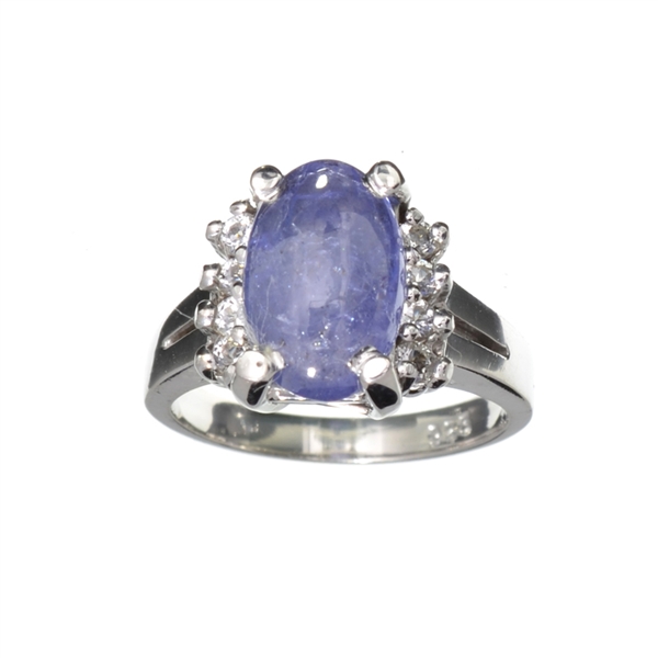 8.25CT Violet Blue Tanzanite And Colorless Topaz Platinum Over Sterling Silver Ring 