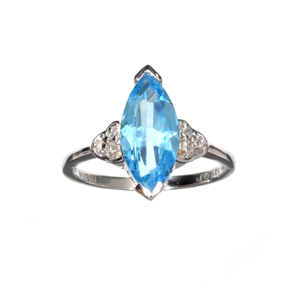 3.63CT Blue Topaz And White Sapphire Sterling Silver Ring 