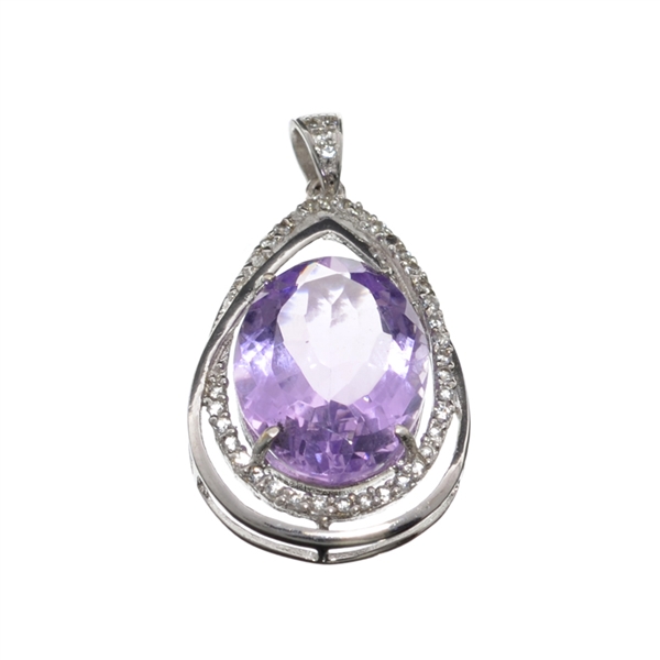 11.45CT Purple Amethyst And White Sapphire Sterling Silver Pendant