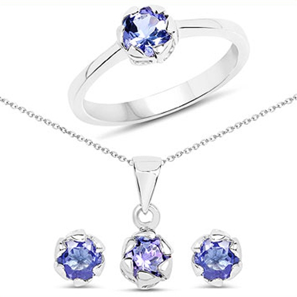 1.40CT Round Cut Tanzanite And White Topaz Sterling Silver Collection 