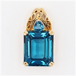 10K Yellow Gold 12.28CT Rectangular / Triangular Cut Blue Topaz  6/8in. Length Pendant 