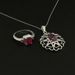  Ruby Ring size 8 and Pendant Sterling Silver Collection 