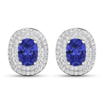 14K White Gold Earrings 1.24 Carat Tanzanite Oval Cut with White Diamond  0.4545ct (Vault_Q) 