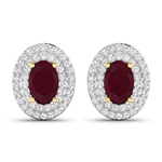 14K Yellow Gold Earrings 1.12 Carat Ruby Oval 6x4mm Cut with White Diamond  0.315ct (Vault_Q) 