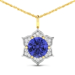 14K Yellow Gold 18 Chain Pendant 2.02 Carat Tanzanite Round Cut with White Diamond  0.14ct (Vault_Q) 