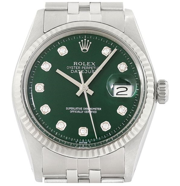 Rolex Mens Green and White Gold Watch with Diamond Dial! (Vault_CC-J)