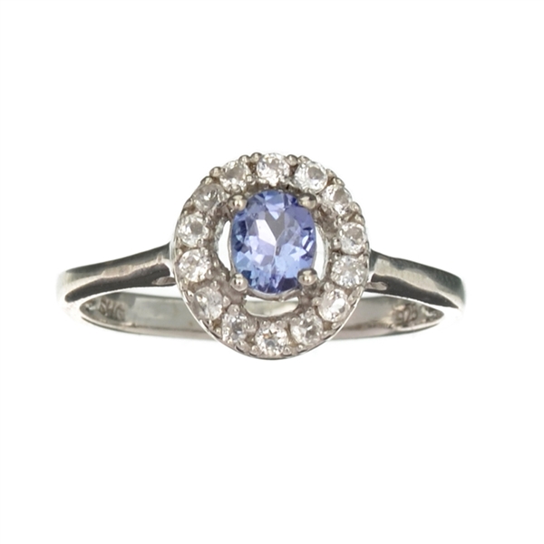 0.55CT Tanzanite And Colorless Topaz Platinum Over Sterling Silver Ring