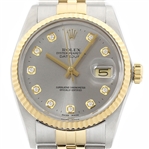 Rolex Mens Datejust 16013 18K Gold Steel Gray Diamond Dial Watch w_ Rolex Band (Vault_CC)