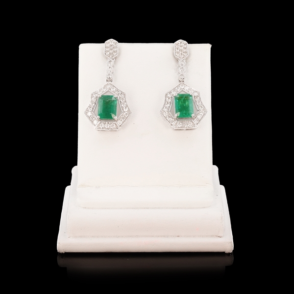  APP: $8,675 2.70ctw Emerald and 0.94ctw Diamond 18K White Gold Dangle Earrings (Vault_R45) 