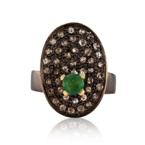  APP: $1,270 0.40ct Emerald and 0.58ctw Diamond Silver Ring (Vault_R45) 