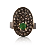  APP: $1,270 0.40ct Emerald and 0.58ctw Diamond Silver Ring (Vault_R45) 