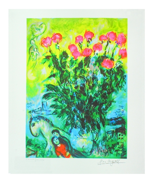 MARC CHAGALL Les Roses Mini Print 10in x 12in, with Certificate CXXV of CCLXXV