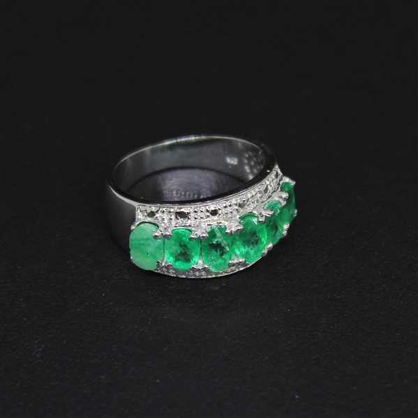 Emerald 925 Sterling Silver Size 7 Ring 