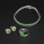 Chrome Diopside Ring size 7, Earrings, and Bracelet Sterling Silver Collection 