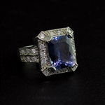 14KT. White Gold, 4.72CT Rectangular Cushion Cut Tanzanite And 0.92CT Diamond Ring