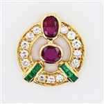 18K Yellow Gold 2.04CT Ruby / Emerald and Diamond 6/8in. Diameter Pendant 