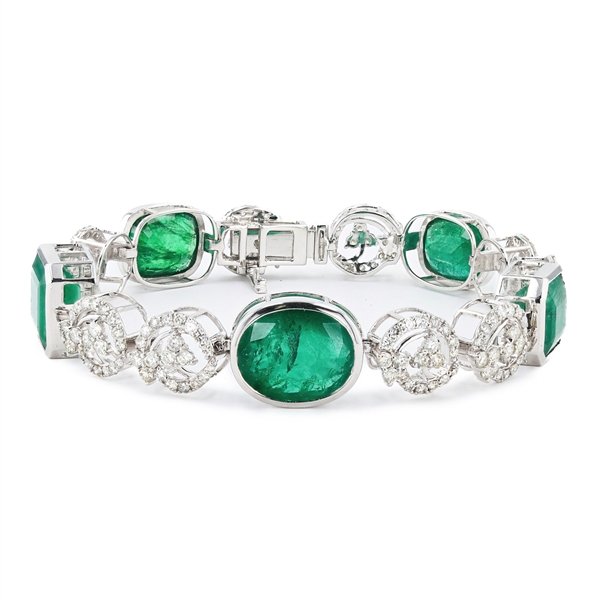  APP: $95,720 32.68ctw Emerald and 4.33ctw Diamond 18K White Gold Bracelet (Vault_R45) 