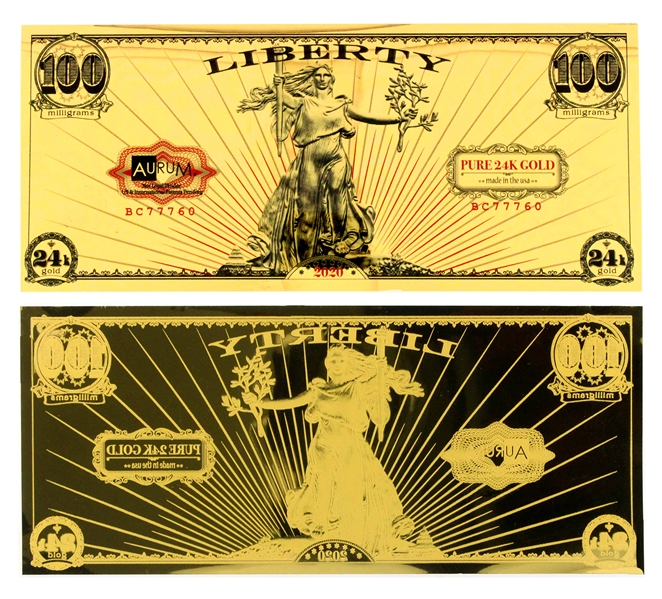 2020 100mg .999 Pure 24K Gold St. Gaudens Liberty Aurum Gold Note