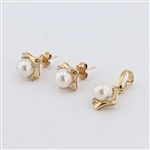 14KT Yellow Gold Pearl and Diamond Set -PNR-