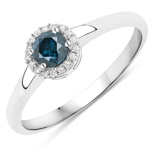 14K White Gold 0.36CT Round Cut Blue Diamond and White Diamond Ring -PNR-