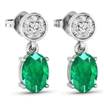 14K White Gold Earrings 1.12 Carat Zambian Emerald Oval Cut with White Diamond  0.11ct (Vault_Q) 