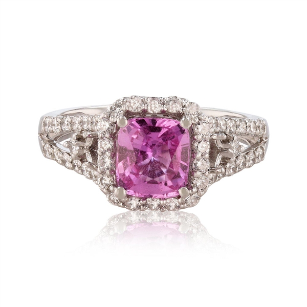 App: $5,765 1.60ct Pink Sapphire and 0.76ctw Diamond Platinum Ring (Vault_R46) 