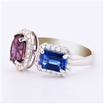 App: $9,225 3.01ctw Blue and Bluish Purple Sapphire and 0.30ctw Diamond 18K White Gold Ring (Vault_R46) 