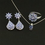 Tanzanite Ring size 8, Earrings, and Pendant Sterling Silver Collection 