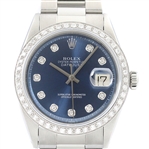 Rolex Mens Datejust Blue Dial 18K White Gold & Stainless Steel Diamond Watch (Vault_CC)