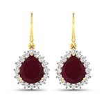 14K Yellow Gold Earrings 3.7 Carat Ruby Pears Cut with White Diamond  0.448ct (Vault_Q) 