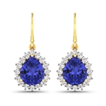 14K Yellow Gold Earrings 2.88 Carat Tanzanite Pears Cut with White Diamond  0.448ct (Vault_Q) 