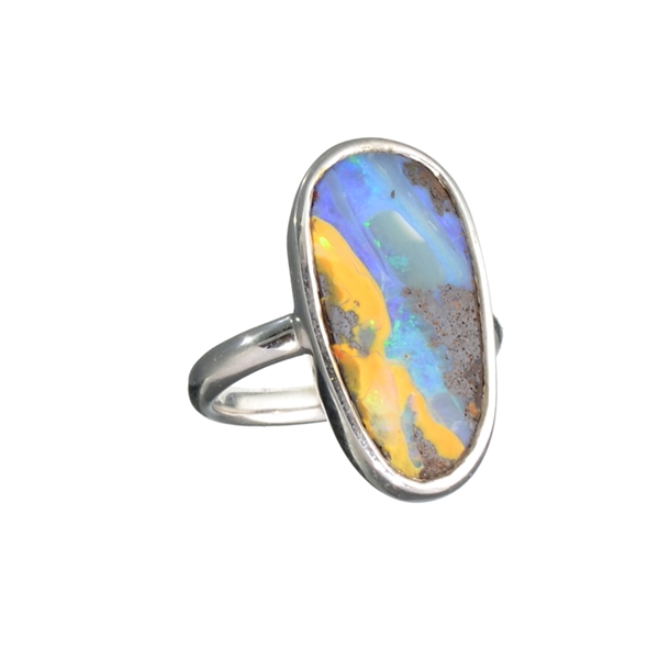 6.24CT Free Form Green-Blue Boulder Brown Opal And Sterling Silver Ring 