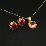  Ruby Earrings and Pendant Sterling Silver Collection 