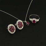 Ruby Ring size 7, Earrings, and Pendant Sterling Silver Collection 