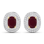 14K Yellow Gold Earrings 1.7 Carat Ruby Oval Cut with White Diamond  0.4545ct (Vault_Q) 