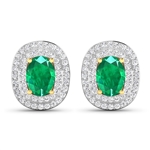 14K Yellow Gold Earrings 1.12 Carat Zambian Emerald Oval Cut with White Diamond  0.4545ct (Vault_Q) 