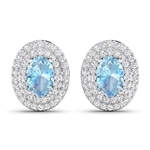 14K White Gold Earrings 0.7 Carat Aquamarine Oval 6x4mm Cut with White Diamond  0.315ct (Vault_Q) 