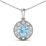 14K White Gold 18 Chain Pendant 1.9 Carat Aquamarine Round Cut with White Diamond  0.3ct (Vault_Q) 