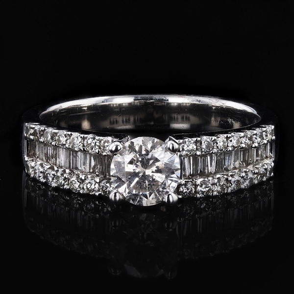 App: $5,200 0.53ct CENTER Diamond 14K White Gold Ring (1.05ctw Diamonds) (Vault_R46) 