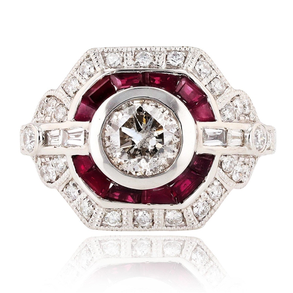 App: $9,400 0.94ct Diamond and 0.85ctw Ruby Platinum Ring (1.53ctw Diamonds) (Vault_R46) 