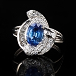 App: $8,050 1.87ct Blue Sapphire and 0.54ctw Diamond Platinum Ring (GIA CERTIFIED) (Vault_R46) 