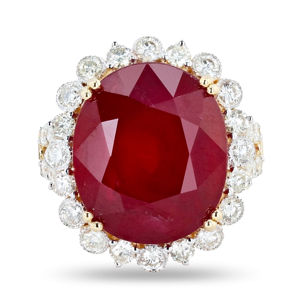 App: $11,736 18.10ct Ruby and 1.32ctw Diamond 14K Yellow Gold Ring (Vault_R46) 