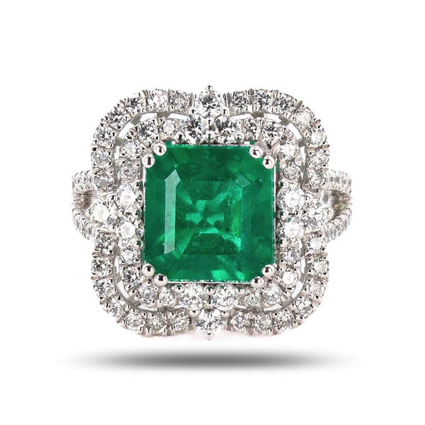 App: $55,472 4.15ct Emerald and 1.38ctw Diamond Platinum Ring (GIA CERTIFIED) (Vault_R46) 