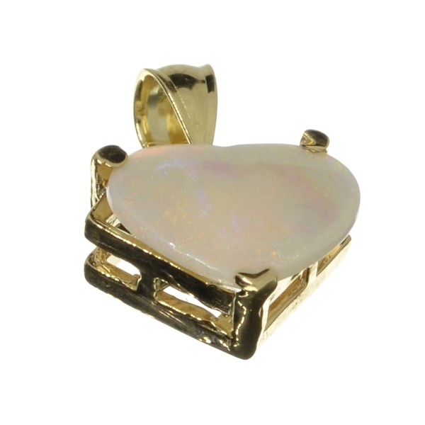 14KT. Gold, 1.18CT Heart Cut Cabochon Crystal Opal Pendant